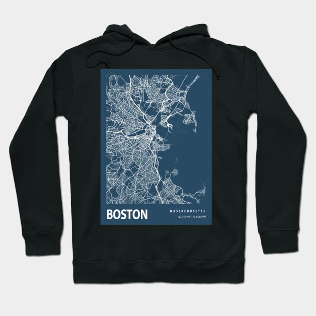 Boston Blueprint Street Map, Boston Colour Map Prints Hoodie by tienstencil